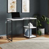 Mesa Escritório Berlim Industrial com Prateleira Ferro Preto Tampo 110x46 Branco Mesa Escritório Berlim Industrial com Prateleira Ferro Preto Tampo 110x46 Branco