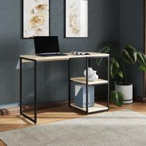 Mesa Escritório Berlim Industrial com Prateleira Ferro Preto Tampo 110x46 Off White Mesa Escritório Berlim Industrial com Prateleira Ferro Preto Tampo 110x46 Off White