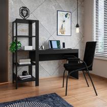 Mesa Escritório Computador Multiuso com Estante Lateral Artemis Preto