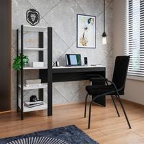 Mesa Escritório Computador Multiuso com Estante Lateral Artemis Preto/Branco