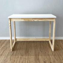 Mesa Escritório de Madeira Pinus Linea Branco e Natural