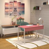 Mesa Escritório de Metal Home Office Rosé c/ Base Branca de 80x60cm - E-LED BRASIL