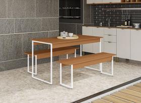 Mesa Escritório Desk Com 2 Bancos Canela/Branco