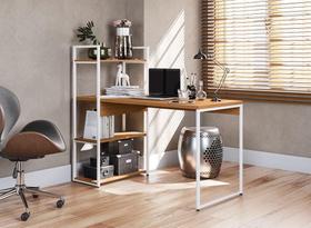 Mesa Escritório Desk Com 3 Prateleiras Canela/Branco