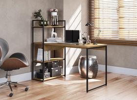 Mesa Escritório Desk Com 3 Prateleiras Freijó/Preto Fosco Mesa Escritório Desk Com 3 Prateleiras Freijó/Preto Fosco