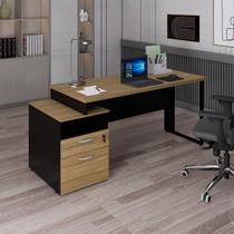 Mesa Escritório Diretor 172cm Tampo Pé Quadro Amadeirado e Preto Yescasa