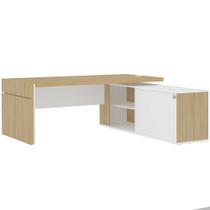 Mesa Escritório Em L Caixa Com Tomada Atria Executiva 200x183cm A02 Carvalho Branco - Lyam Decor Mesa Escritório Em L Caixa Com Tomada Atria Executiva 200x183cm A02 Carvalho Branco - Lyam Decor