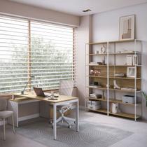 Mesa Escritório Em L Com Balcão E 2 Estantes Industrial Idea A03 Nogal Sevilha Branco - Lyam Decor Mesa Escritório Em L Com Balcão E 2 Estantes Industrial Idea A03 Nogal Sevilha Branco - Lyam Decor