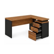 Mesa Escritório em L com Gavetão na Auxiliar 1,501,50m Tampo 40mm Nogal Sevilha e Preto 21416 Mesa Escritório em L com Gavetão na Auxiliar 1,501,50m Tampo 40mm Nogal Sevilha e Preto 21416