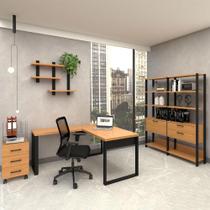 Mesa Escritório em L Gaveteiro Estante e Nicho 100% MDF