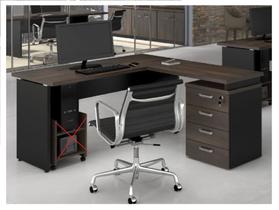 Mesa Escritório em L Web30 1,50x1,50 4 Gavetas Marsala/Preto