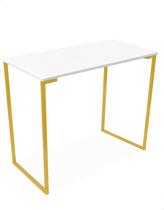 Mesa Escritório Estilo Industrial Base Dourado Tampo Branco