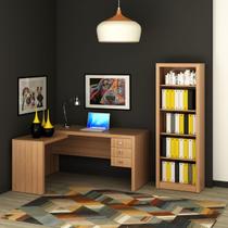 Mesa escritório Ofice em L 2 gavetas e Estante de Livros Amêndoa Mesa escritório Ofice em L 2 gavetas e Estante de Livros Amêndoa