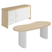 Mesa Escritorio Organica 200X90 cm E Balcão 3 Gavetas 2 Portas 161 cm Artany Mesa Escritorio Organica 200X90 cm E Balcão 3 Gavetas 2 Portas 161 cm Artany