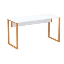 Mesa Escritório P25 TUB Pandin 150 cm (Larg) Tampo MDP Branco Pé Aço Tubular Laranja