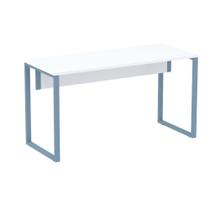 Mesa Escritório P25 TUB Pandin 150 cm (Larg) x 70 cm Prof Tampo MDP Branco Pé Aço Tubular Azul Dali Mesa Escritório P25 TUB Pandin 150 cm (Larg) x 70 cm Prof Tampo MDP Branco Pé Aço Tubular Azul Dali
