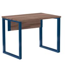 Mesa Escritório P25 TUB Pandin 90 cm (Larg) Tampo MDP Walnut Pé Aço Tubular Azul Del Rey