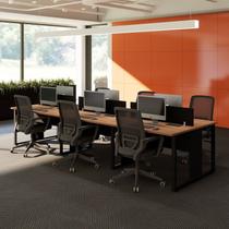 Mesa Escritório Plataforma 6 Lugares 360cm com Caixas de Tomadas e Pés Metal Industrial Executive