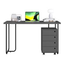 Mesa Escrivaninha 135 cm e Gaveteiro 4 Gavetas Grafite PP Milani Store Mesa Escrivaninha 135 cm e Gaveteiro 4 Gavetas Grafite PP Milani Store