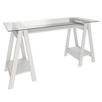 Mesa Escrivaninha 150cm Pés Cavalete Tampo de Vidro Cris A06 Branco - Mpozenato