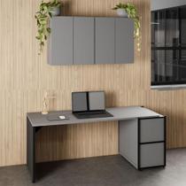 Mesa Escrivaninha 1,70m Pé Painel c/ 2 Armários Aéreos F5