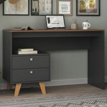 Mesa Escrivaninha 2 Gavetas Grafite/Nogal - Hecol Móveis Mesa Escrivaninha 2 Gavetas Grafite/Nogal - Hecol Móveis