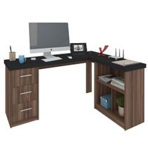 Mesa Escrivaninha 3 Gavetas Com Nichos Em L Marilu Ipê/preto Mesa Escrivaninha 3 Gavetas Com Nichos Em L Marilu Ipê/preto