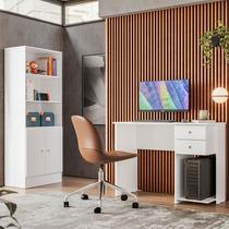 Mesa Escrivaninha 4115 e Armário Gamer 4095 Ambiente Branco Brilho Qmovi Mesa Escrivaninha 4115 e Armário Gamer 4095 Ambiente Branco Brilho Qmovi