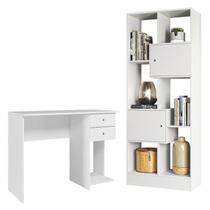 Mesa Escrivaninha 4115 e Livreiro com Nichos 3950 Branco Brilho Qmovi