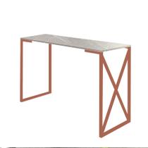 Mesa Escrivaninha 90cm Bex Home Office Industrial Consultório Ferro Bronze MDF Marmorizado Cinza - Ahazzo Móveis