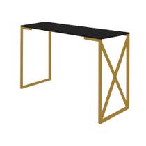 Mesa Escrivaninha 90cm Bex Home Office Industrial Consultório Ferro Dourado MDF Preto - Ahazzo Móveis