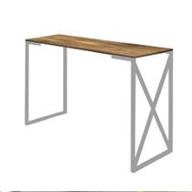 Mesa Escrivaninha 90cm Bex Home Office Industrial Consultório Ferro Prata MDF Freijó - Ahazzo Móveis