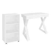 Mesa Escrivaninha 90cm Veneti e Estante Livreiro 45x81cm Lean A06 Branco - Mpozenato