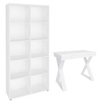 Mesa Escrivaninha 90cm Veneti e Estante Livreiro 90x187cm Lean A06 Branco - Mpozenato