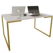 Mesa Escrivaninha Adele 120cm Tampo Branco Base Gold - Montanaris Decor