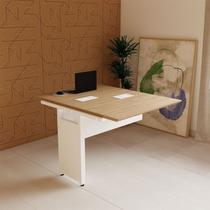 Mesa Escrivaninha Auxiliar Plataforma de Acoplar com Caixa de Tomada para Escritório 90cm Corporate Macadâmia E Branco