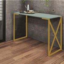 Mesa Escrivaninha Bex Industrial Escritório Ferro Dourado MDF Verde Oliva - Ahazzo Móveis