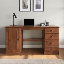 Mesa Escrivaninha Clássica Madeira 145cm 4Gav 1 Porta Castanho Manager