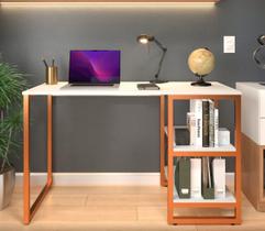 Mesa Escrivaninha Com 2 Prateleiras 1,20 Home Office Estudo Branco C/ Cobre - E-LED BRASIL