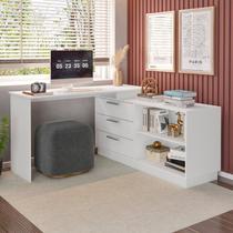 Mesa Escrivaninha com Cômoda com 3 Gavetas e 2 Nichos American Branco Mesa Escrivaninha com Cômoda com 3 Gavetas e 2 Nichos American Branco