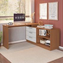 Mesa Escrivaninha com Cômoda com 3 Gavetas e 2 Nichos American Marrom/Freijó com Branco Mesa Escrivaninha com Cômoda com 3 Gavetas e 2 Nichos American Marrom/Freijó com Branco