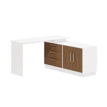 Mesa Escrivaninha com Cômoda com 3 Gavetas e 2 Portas American Branco/com Freijó