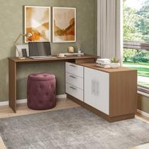 Mesa Escrivaninha com Cômoda com 3 Gavetas e 2 Portas American Marrom/Freijó com Branco Mesa Escrivaninha com Cômoda com 3 Gavetas e 2 Portas American Marrom/Freijó com Branco
