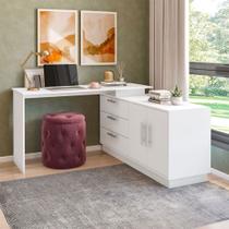 Mesa Escrivaninha com Cômoda Rocher 2 Portas 3 Gavetas Branco - Pnr Móveis