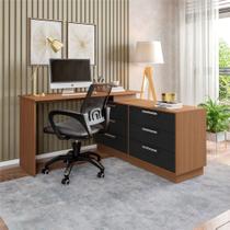 Mesa Escrivaninha com Cômoda Rocher 6 Gavetas Preto/Freijó - Pnr Móveis Mesa Escrivaninha com Cômoda Rocher 6 Gavetas Preto/Freijó - Pnr Móveis