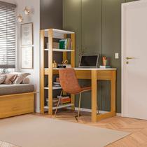 Mesa Escrivaninha com Estante e Licce 4 Prateleiras 120cm Branco E Freijó