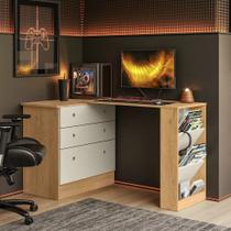 Mesa Escrivaninha Cômoda Giratória Gamer e Estudo MDP Freijo/Off-White