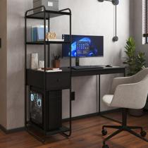 Mesa Escrivaninha Criare 3 Prateleiras e Gaveta Home Office Cor:Preto