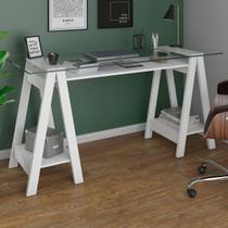 Mesa Escrivaninha Cristal com Tampo de Vidro Branco - Artany Móveis