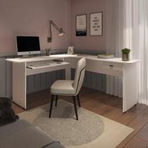 Mesa Escrivaninha de Canto em L MDF Prateleira Computador 1 Gaveta Quarto Home Office Artely Branco